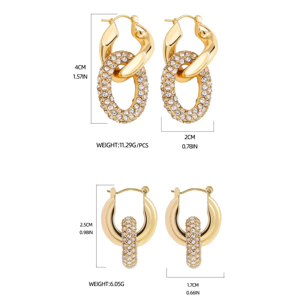 Punk Circle Pendant Shiny Rhinestone Stainless Steel Drop Earrings