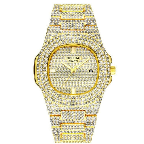 Luxury Mens/Womens Unisex Crystal Watch Bling Iced-Out Watch Oblong