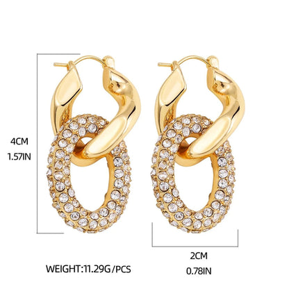 Punk Circle Pendant Shiny Rhinestone Stainless Steel Drop Earrings
