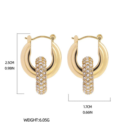 Punk Circle Pendant Shiny Rhinestone Stainless Steel Drop Earrings
