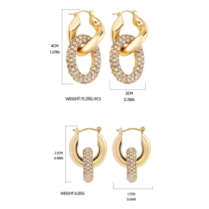 Punk Circle Pendant Shiny Rhinestone Stainless Steel Drop Earrings