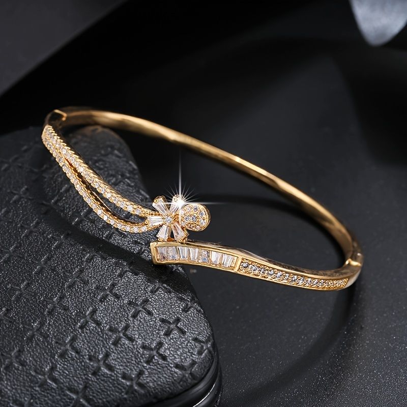 18K Gold Plated Zircon Inlaid Hollow Cross Bracelet Holiday Style