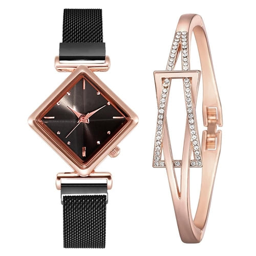 Women Square Watch Luxury Ladies Quartz Magnet Buckle Gradient Color