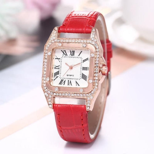 Women Diamond Watch Starry Square Dial Bracelet Watches Ladies Leather