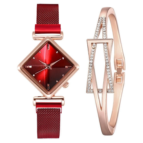 Women Square Watch Luxury Ladies Quartz Magnet Buckle Gradient Color