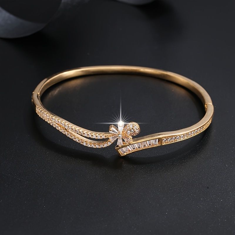 18K Gold Plated Zircon Inlaid Hollow Cross Bracelet Holiday Style