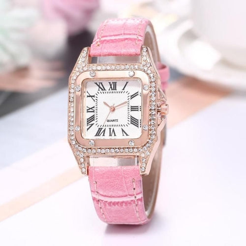 Women Diamond Watch Starry Square Dial Bracelet Watches Ladies Leather