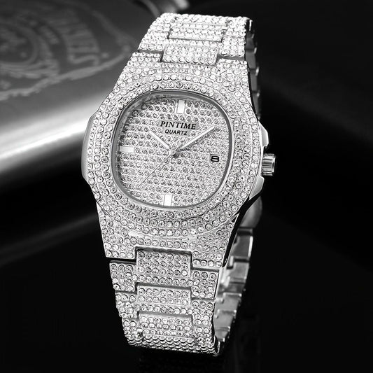 Luxury Mens/Womens Unisex Crystal Watch Bling Iced-Out Watch Oblong