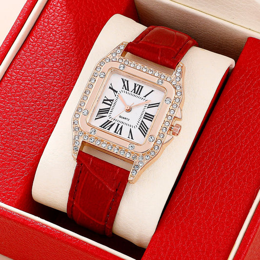 Women Diamond Watch Starry Square Dial Bracelet Watches Ladies Leather