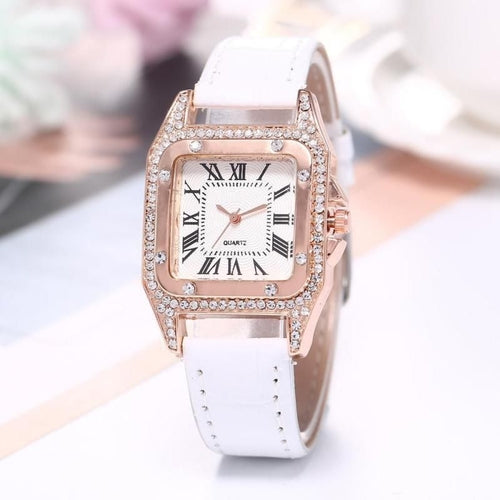 Women Diamond Watch Starry Square Dial Bracelet Watches Ladies Leather