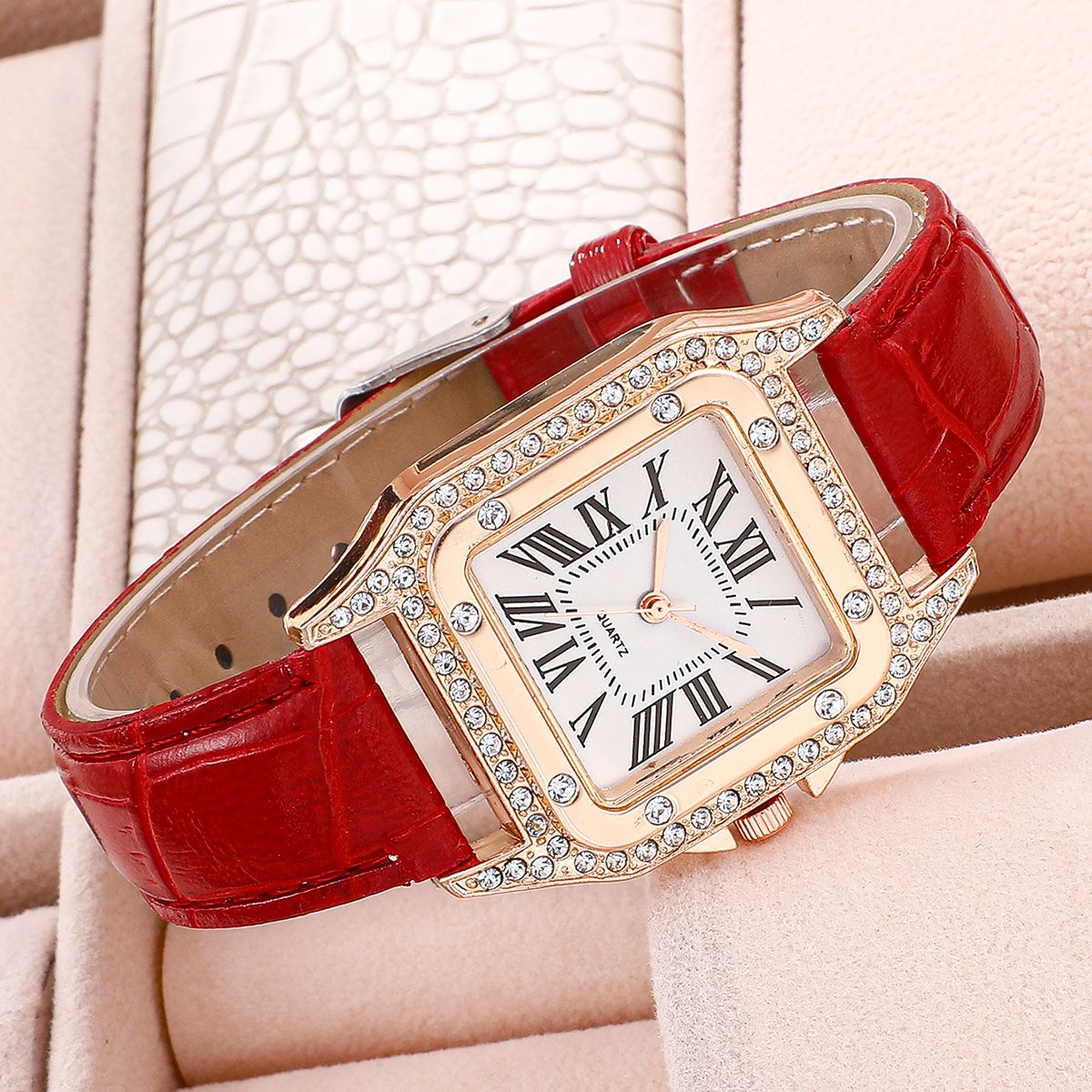 Women Diamond Watch Starry Square Dial Bracelet Watches Ladies Leather
