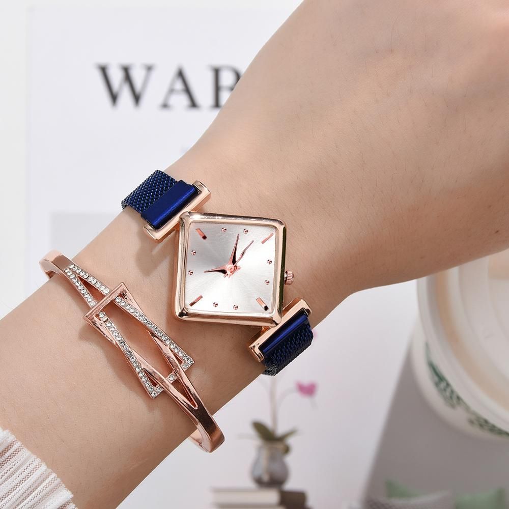 Women Square Watch Luxury Ladies Quartz Magnet Buckle Gradient Color