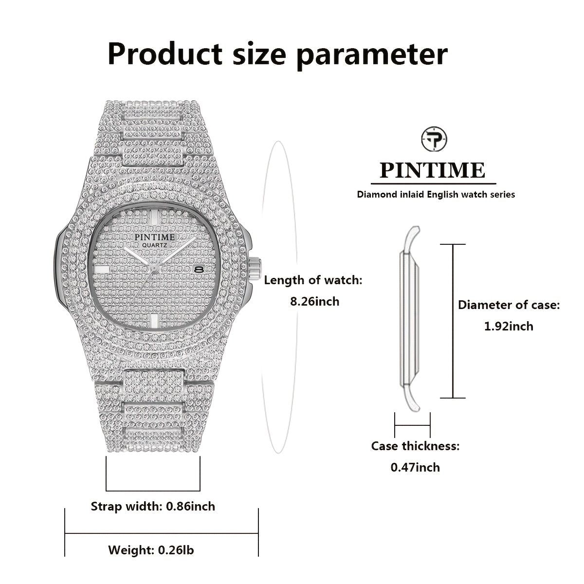 Luxury Mens/Womens Unisex Crystal Watch Bling Iced-Out Watch Oblong