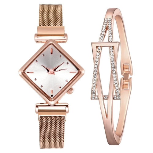 Women Square Watch Luxury Ladies Quartz Magnet Buckle Gradient Color