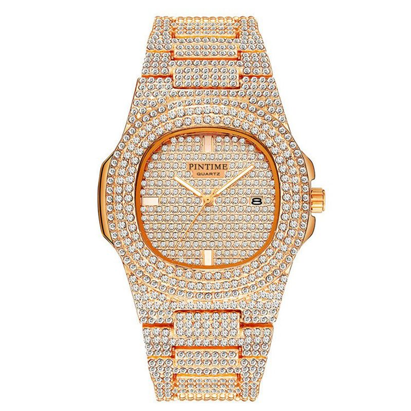 Luxury Mens/Womens Unisex Crystal Watch Bling Iced-Out Watch Oblong