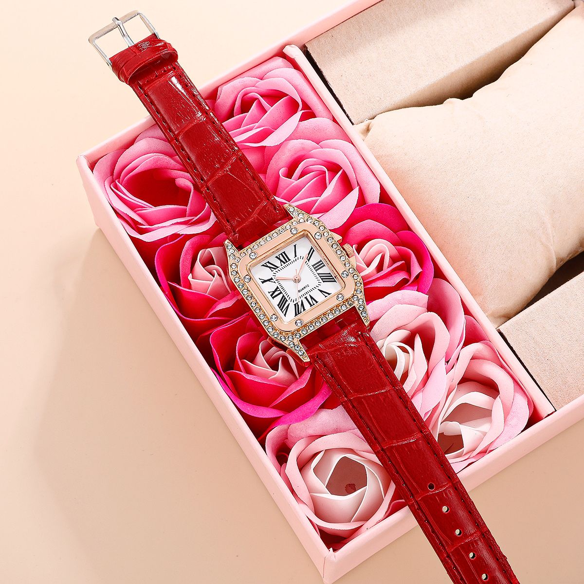 Women Diamond Watch Starry Square Dial Bracelet Watches Ladies Leather