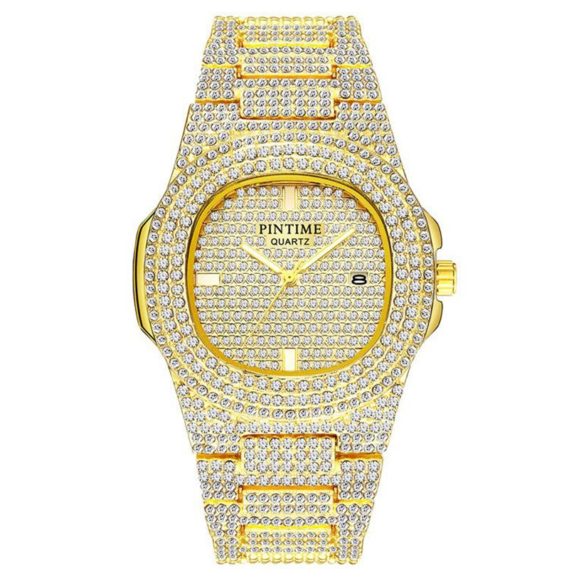 Luxury Mens/Womens Unisex Crystal Watch Bling Iced-Out Watch Oblong