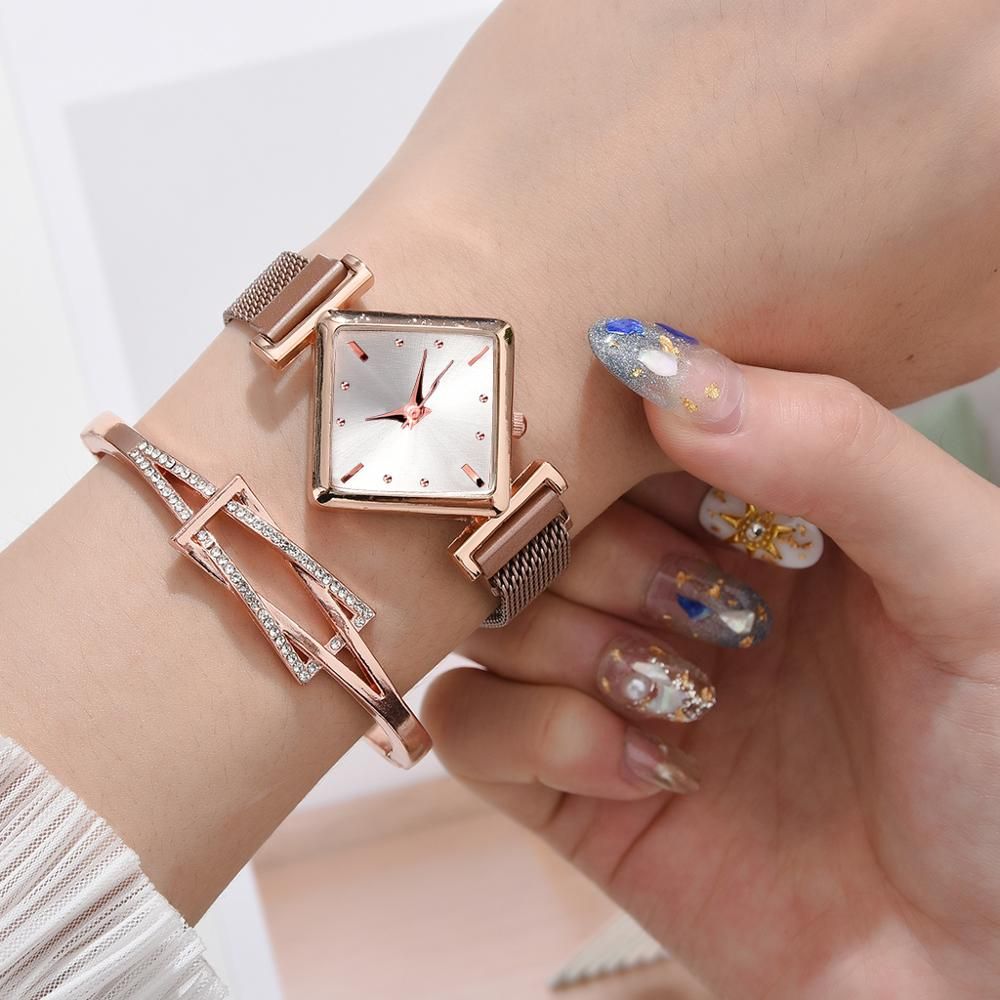 Women Square Watch Luxury Ladies Quartz Magnet Buckle Gradient Color