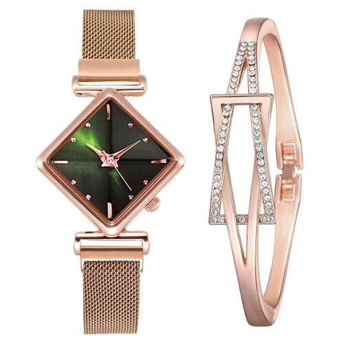 Women Square Watch Luxury Ladies Quartz Magnet Buckle Gradient Color