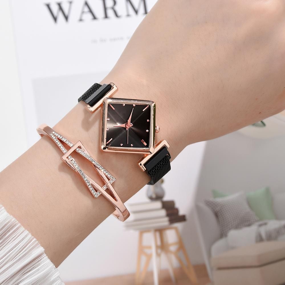 Women Square Watch Luxury Ladies Quartz Magnet Buckle Gradient Color