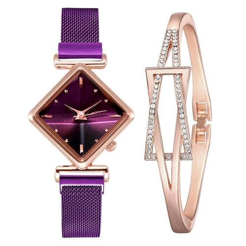 Women Square Watch Luxury Ladies Quartz Magnet Buckle Gradient Color