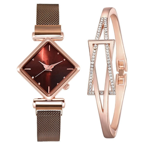 Women Square Watch Luxury Ladies Quartz Magnet Buckle Gradient Color