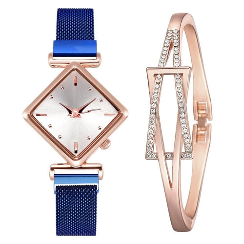 Women Square Watch Luxury Ladies Quartz Magnet Buckle Gradient Color